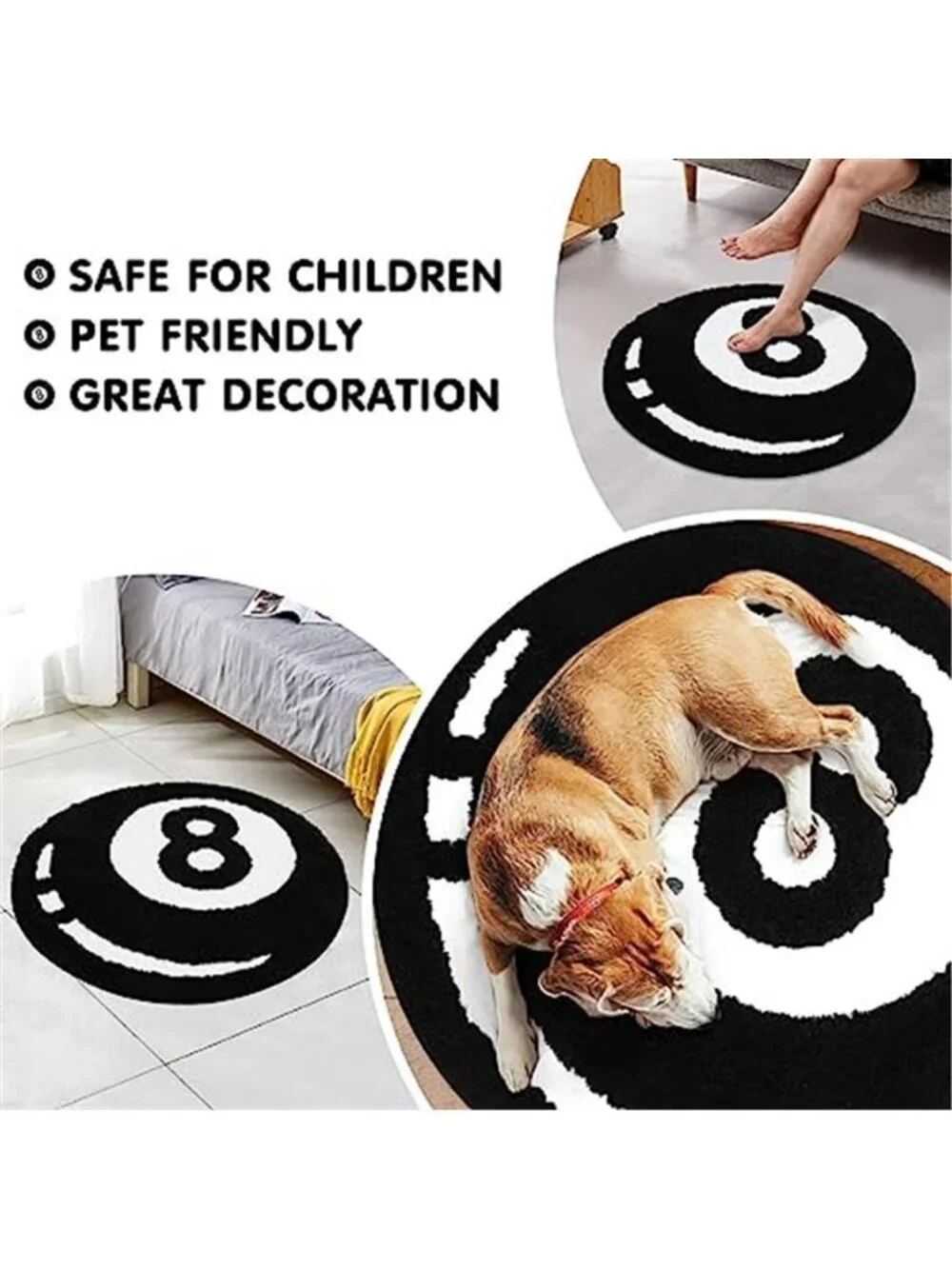 8 Ball Tufted Rug Billiards Bath Mat for Tub Cool Bedroom Aesthetic